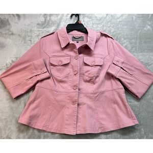 Torrid Women Size 2X 18-20 Twill Peplum Utility Jacket Coral Pink/Purple NEW
